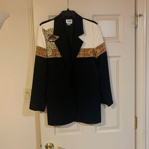 Privata Black/Ivory/Gold Embellished Wool Lined Blazer sz 10